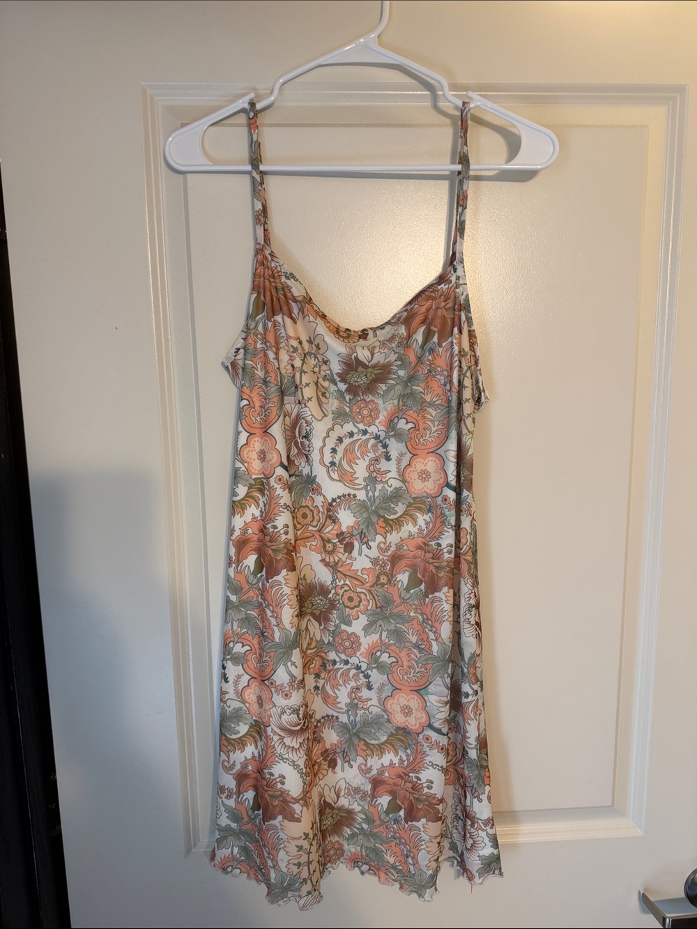 Silky Floral Slip Dress - Peach & Sage